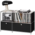 Modern Decorative Cabinet With Turntable Vinyl Records Speakers Metal Frame And Drawers