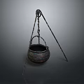 Traditional Hanging Metal Pot With Chain And Tripod Stand For Daily Use