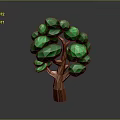 Geometric Tree with Green Polygonal Leaves and Brown Trunk in Low Poly Design