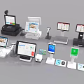 Modern Computerized Retail POS Systems Featuring Touch Displays Payment Terminals And Scanner Devices 3d model