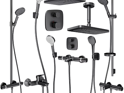 Black Modern Shower System With Handheld Rainfall Showerheads Control Knobs And Shower Arms 3d model