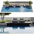 Modern Swimming Pool Area With Outdoor Lounge Seats And Green Landscaping