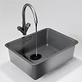 Dark Gray Square Shaped Kitchen Sink With Faucet And Water Flowing