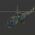 Teal Vintage Helicopter With Rotors Fuselage Windows And Landing Gear Details