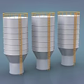 Three Industrial Storage Tanks Equipped with Silver Exterior Yellow Ladders and Safety Railings