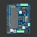 Blue Electronic Circuit Board With Green Terminals Silver Knobs Black Chips And Components