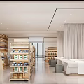 Elegant Chinese Style Retail Store Interior With Wooden Shelves Products Central Table And Decorative Paintings
