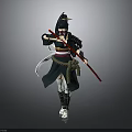 Woman With Black Hair In Traditional Outfit Holding Red Staff In Combat Pose