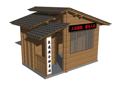 Traditional Wooden Service Station Building with Tiled Roof for Passenger Service 3d model