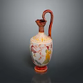 Traditional Sculpture Carving Painted Vase With Curved Handle And Human Figures