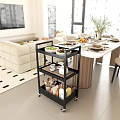Modern Restaurant Interior Design With Open Dining Area Serving Cart Dishes And Fruits