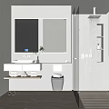 Modern Bathroom Interior With Light Wall Mirror Sink Toilet And Shower Area