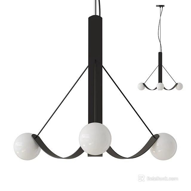Modern Black Metal Frame Chandelier With Three White Spherical Light Bulbs In Contemporary Design 3d model 