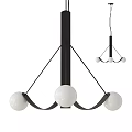 Modern Black Metal Frame Chandelier With Three White Spherical Light Bulbs In Contemporary Design