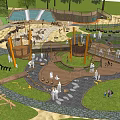 Fun Safe Kids Playground With Climbing Structures Swings Green Lawn And Natural Wooden Elements