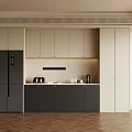 Modern Kitchen Interior With Dark And Light Cabinets Refrigerator And Countertop 3d model