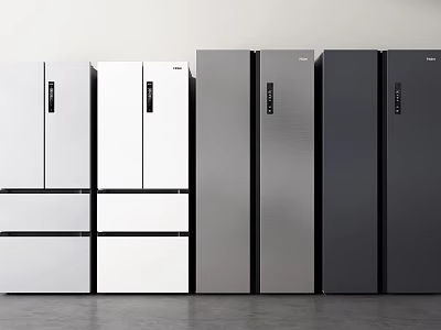 Multiple Modern Refrigerator Models With White Black And Stainless Steel Finishes For Kitchen 3d model