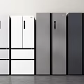 Multiple Modern Refrigerator Models With White Black And Stainless Steel Finishes For Kitchen