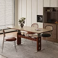 Modern Kitchen Dining Table And Chair Set With Wooden Top Wine Rack Flowers Book