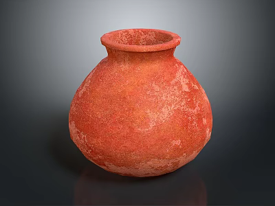 Red Pottery Sculpture with Rough Textured Surface and Classic Handcrafted Design 3d model