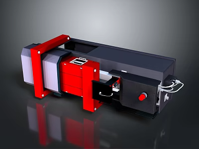 Medical Device In Red And Black With Control Panel And Connecting Cables 3d model
