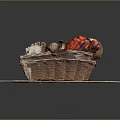 Fresh Assorted Vegetables in Woven Basket with Mushrooms and Red Veggies on Linen Cloth