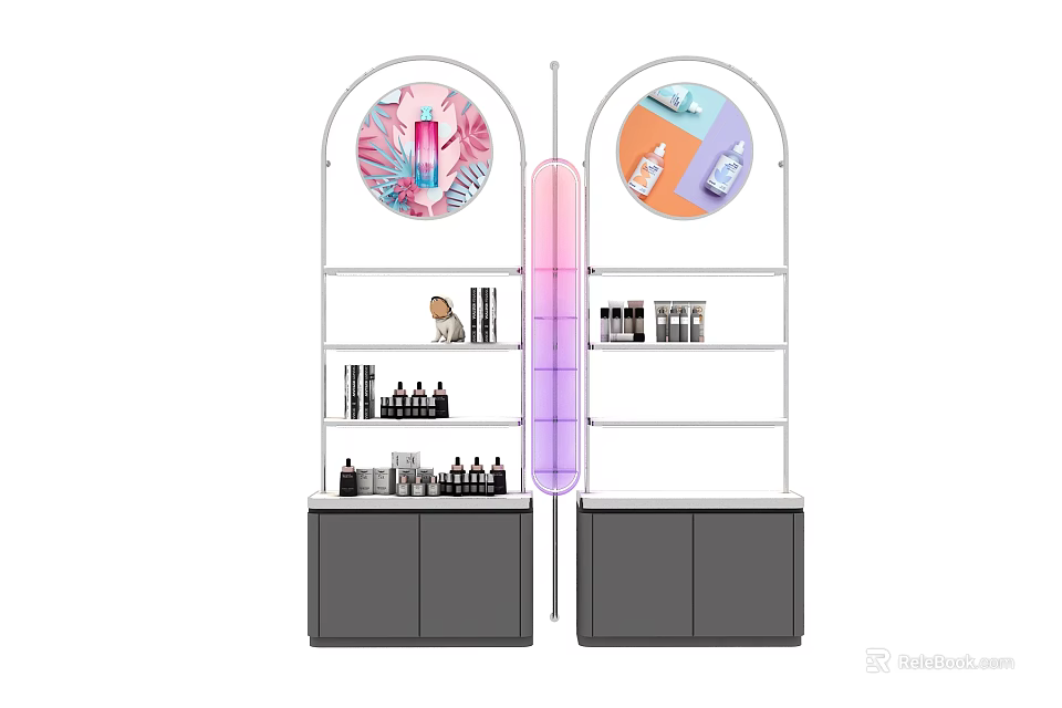 Modern Retail Display Shelves With Organized Cosmetic Products And Tiered Design 3d model 