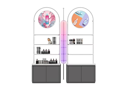 Modern Retail Display Shelves With Organized Cosmetic Products And Tiered Design 3d model