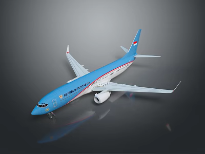 Blue Model Airplane With Red White Stripes Detailed Wings And Landing Gear 3d model