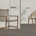 Modern Rattan Leisure Chair Set With Wooden Frame And Indoor Green Plant Decor