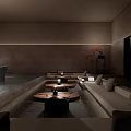 Modern Hotel Public Lounge With Water Pool Stone Elements And Warm Ambient Lighting