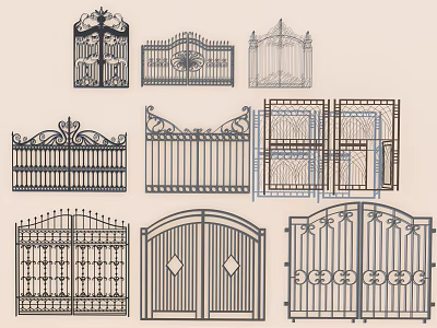 Decorative Iron Gates In Various Styles Featuring Ornate Patterns And Designs 3d model