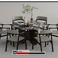 New Chinese Dining Table and Chair Combination Round Table Dining Table and Chair Combination Single Chair Dining Chair Ornaments Combination 3d model