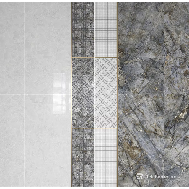 Diverse Wall Tile Components Featuring Smooth White Mosaic And Marble Patterns 3d model