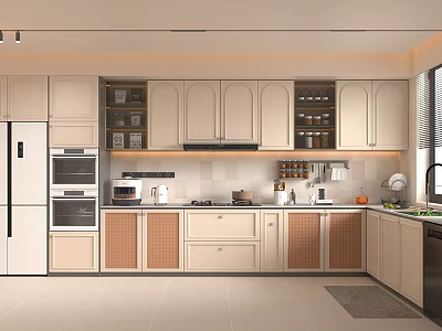 Modern Kitchen Interior With Light Wood Cabinets Island Counter And Stainless Steel Appliances 3d model