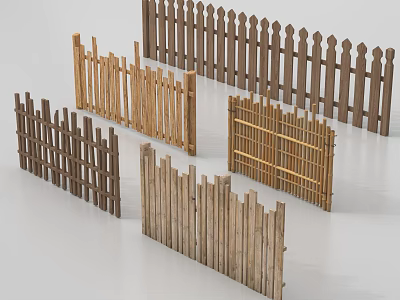 Various Wooden Garden Fences With Different Designs And Structural Styles 3d model