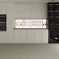 Modern Wine Cabinet With Black Frame In White Kitchen Featuring Open Shelves And Glass