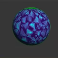 Purple And Blue Diamond Cut Polyhedral Sphere On Black Background With Glossy Reflection