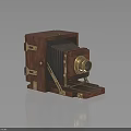 Vintage Electronic Camera With Wooden Body Brass Lens And Foldable Structure 3d model