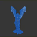Elegant Woman With Large White Wings Wearing Blue Long Dress Standing Gracefully