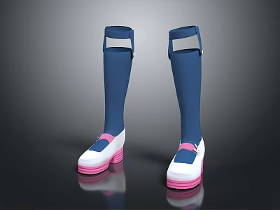 Blue And White Platform Boots With Pink Accents And High Shaft Design 3d model