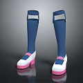 Blue And White Platform Boots With Pink Accents And High Shaft Design