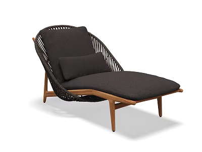 Stylish Modern Wicker Lounge Chair With Dark Cushion And Wooden Legs 3d model