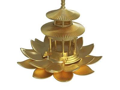 Intricate Golden Pagoda Decorative Ornament With Lotus Petal Base Design 3d model