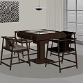 Modern Dark Wooden Entertainment Table With Green Felt Top And Four Chairs In Living Space
