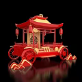 Traditional Red Chinese Carriage With Pavilion Roof Lanterns And Gold Decor