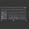 Black Tool Cabinet With Wooden Top And Storage Drawers For Workshop Use