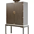 Chinese Style Wooden Decorative Cabinet With Metal Hardware And Door Knocker On Leg Stand