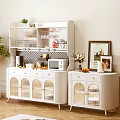 White Sideboard With Glass Doors And Shelf For Kitchen Supplies And Decorations