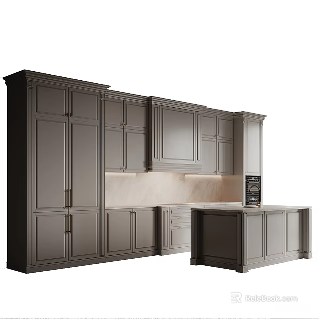 Modern Kitchen Cabinets With Upper Lower Storage Units And Central Island Design 3d model 